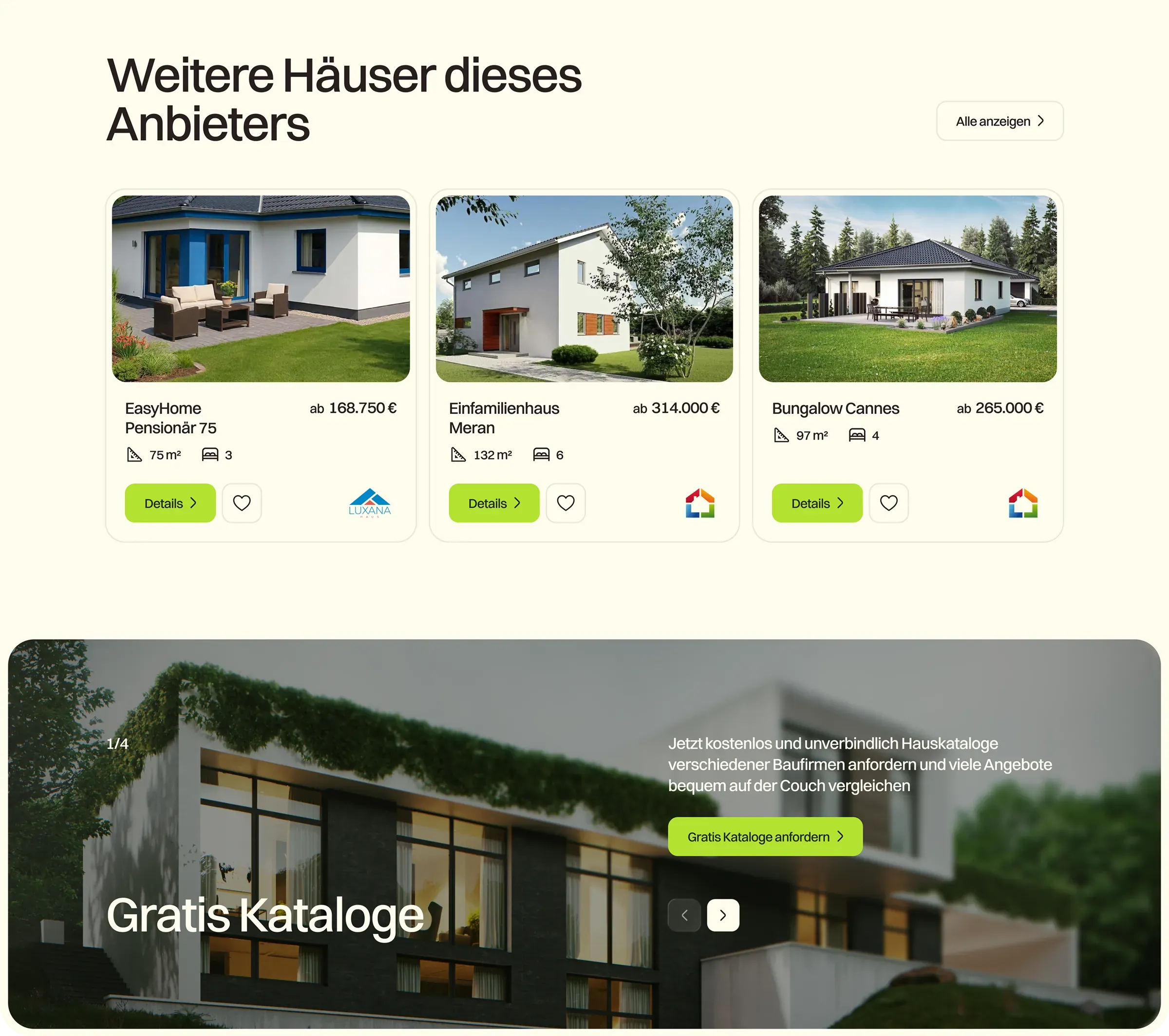 Секція з іншими будинками цього забудовника на платформі Beispielhaus