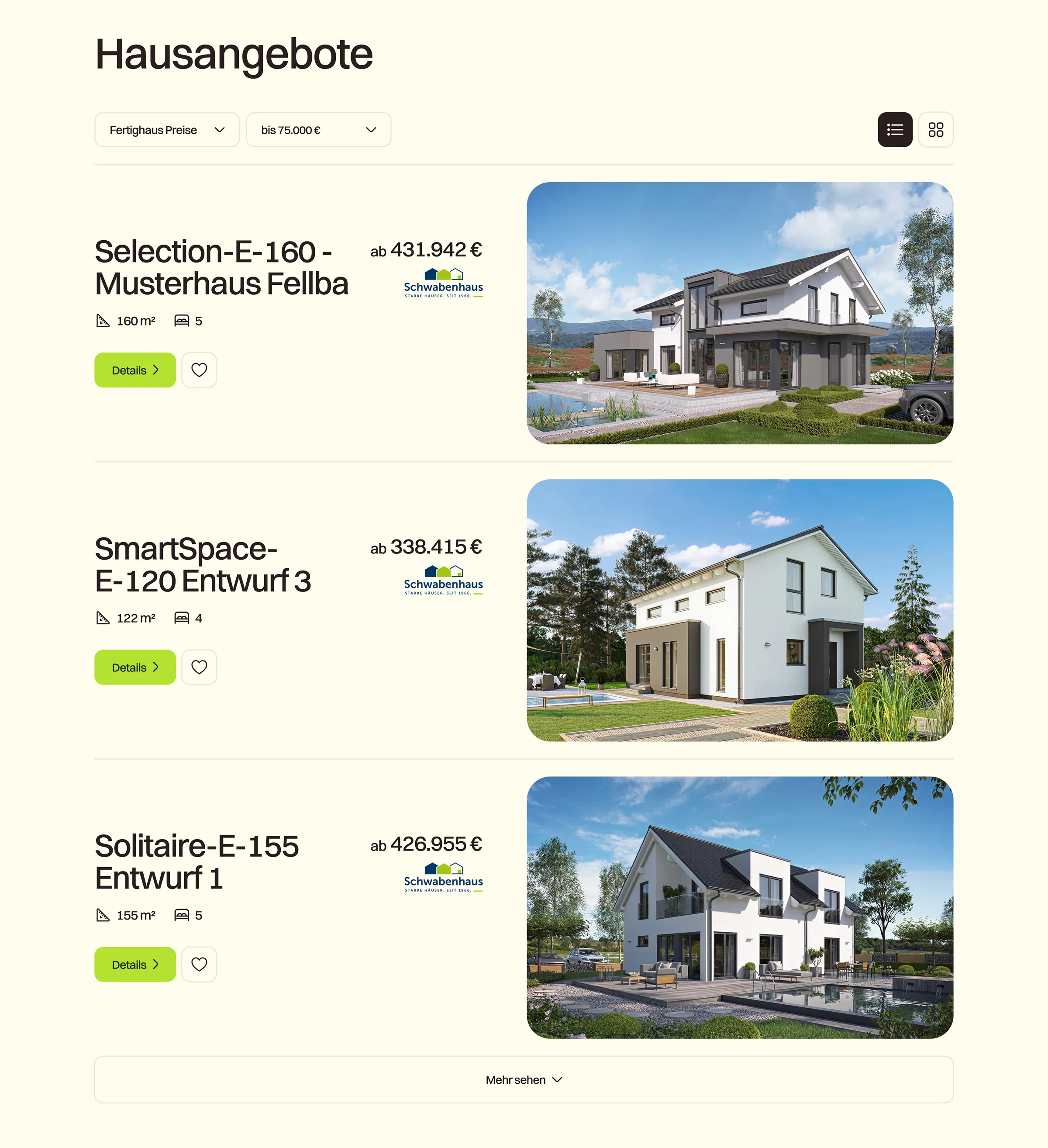 Пропозиції будинків Schwabenhaus із фото та цінами на платформі Beispielhaus