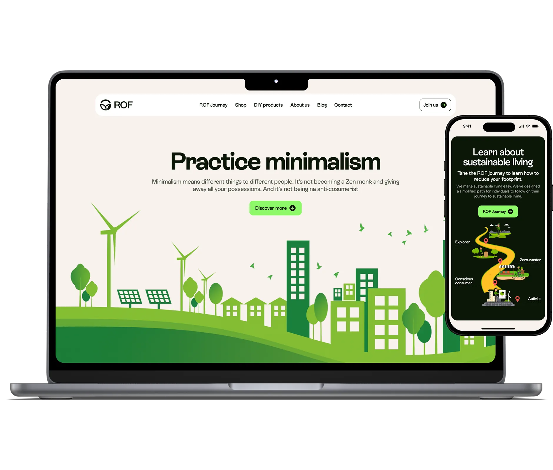 Reducing Our Footprint - превʼю сайту на ноутбуці та смартфоні
