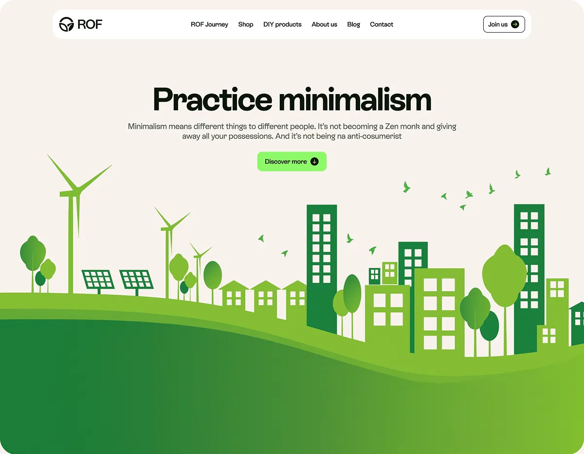 Головний екран сайту Reducing Our Footprint із закликом до мінімалізму