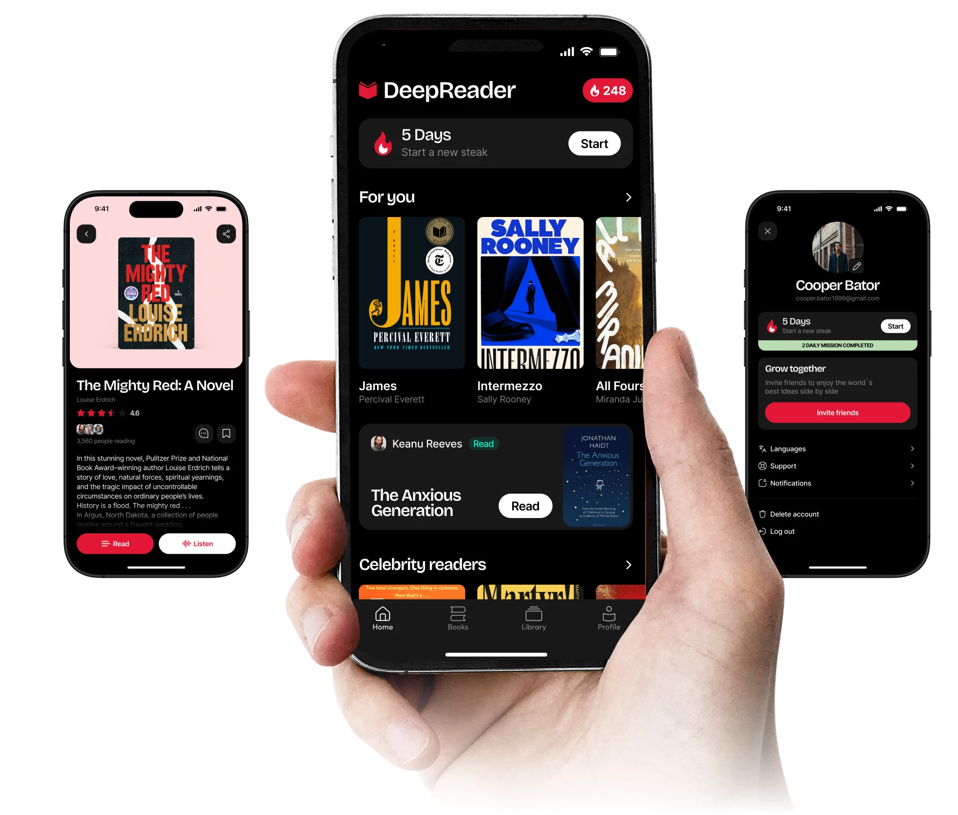 мокап мобільного додатку deep reader - додаток для читання