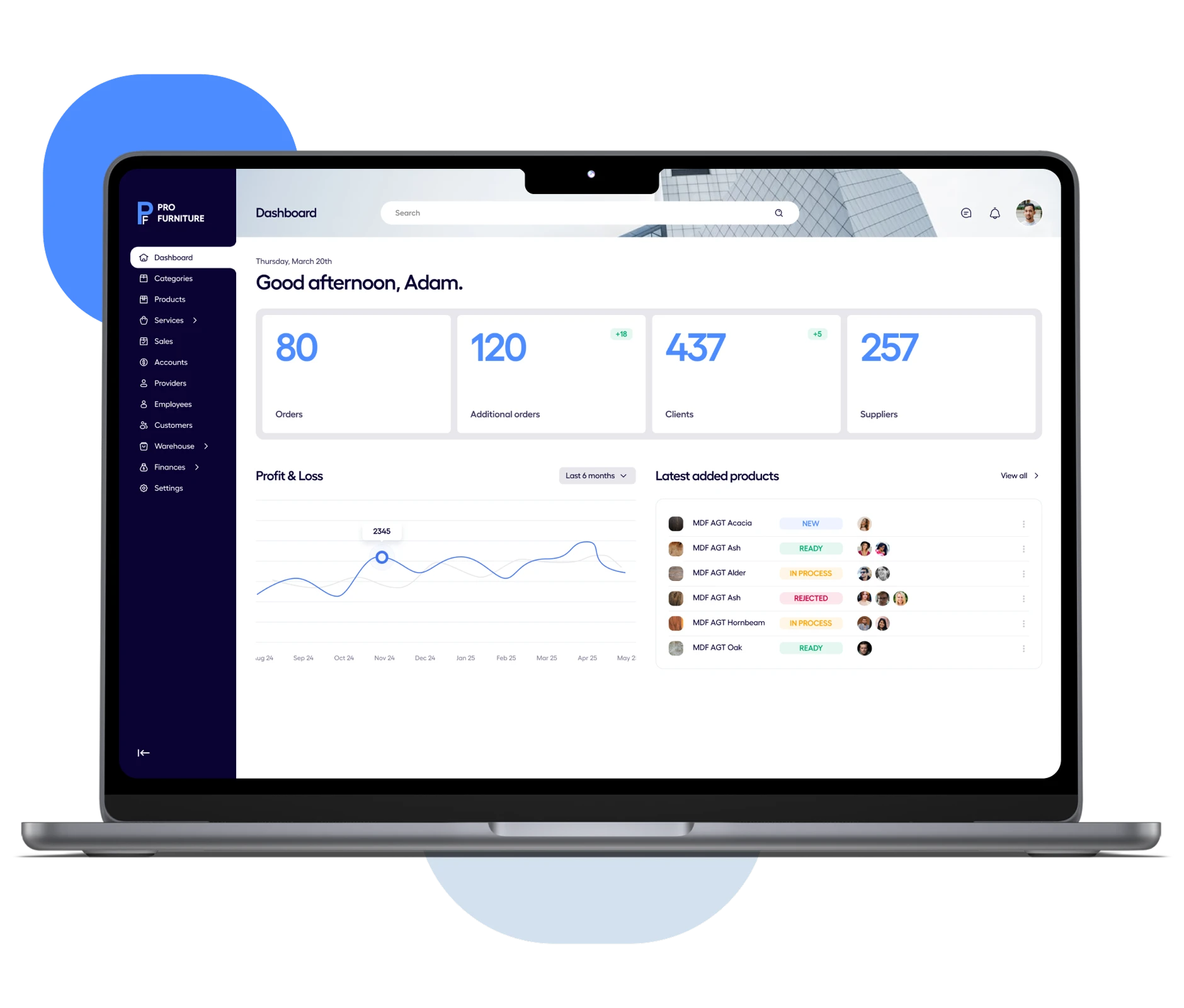 розробка crm/erp-систем для меблевого виробництва pro-furniture - дизайн головної сторінки сайту