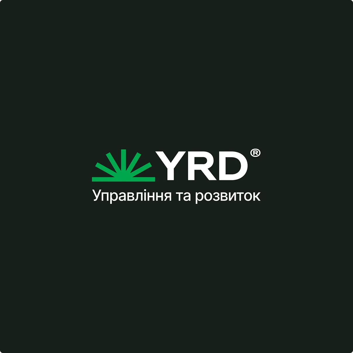 Фірмовий логотип YRD®, розроблений командою S-GROUP, символізує розвиток і гармонію. Мінімалістична айдентика поєднує природність, надійність і сучасний візуальний стиль бренду.